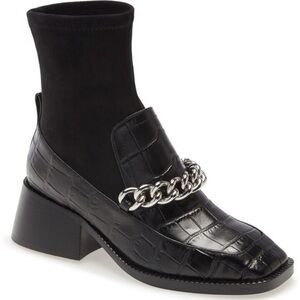 Jeffrey Campbell Black Croc-Embossed Chain Boots